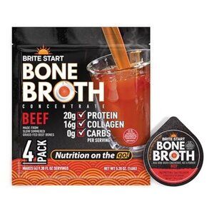 Brite Start Bone Broth - Beef Bone Broth - 4 Count - Keto Friendly Concentrate